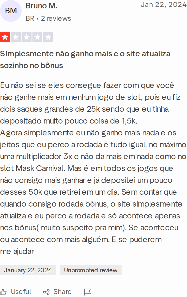 Trustpilot: Simplesmente não ganho mais e o site atualiza sozinho no bônus