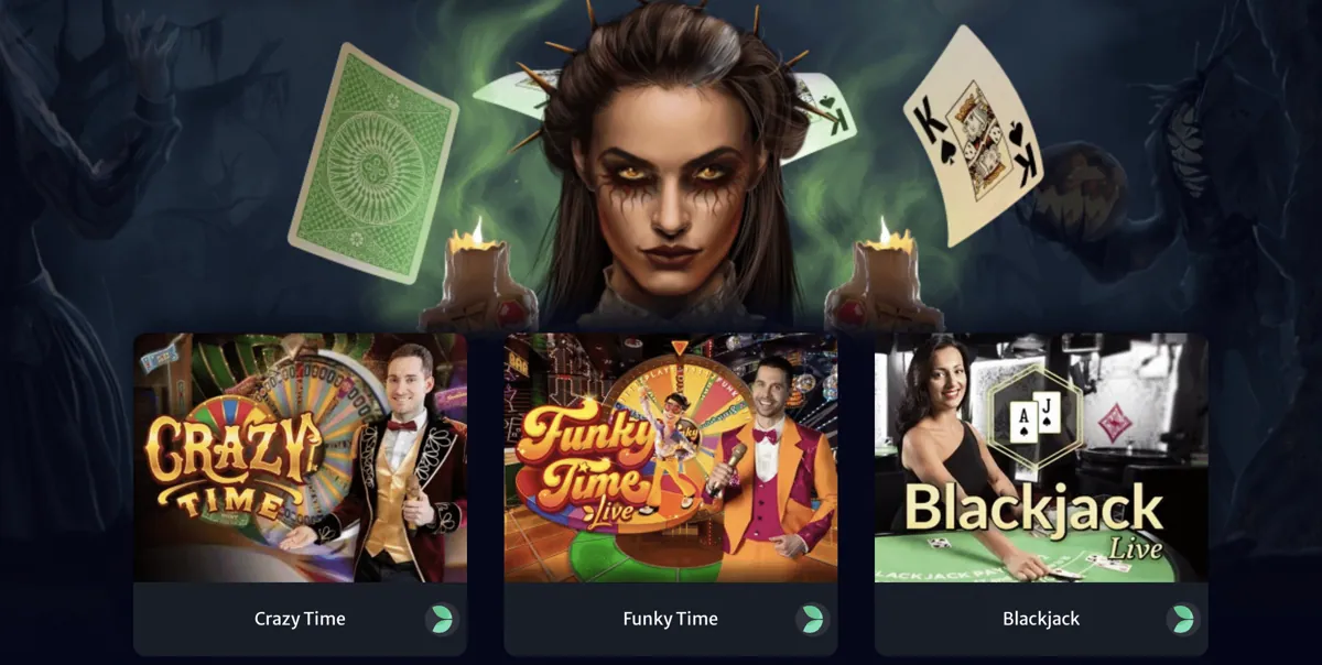 Interface do Hellspin na seção de cassino ao vivo, mostrando jogos como Crazy Time e Blackjack.